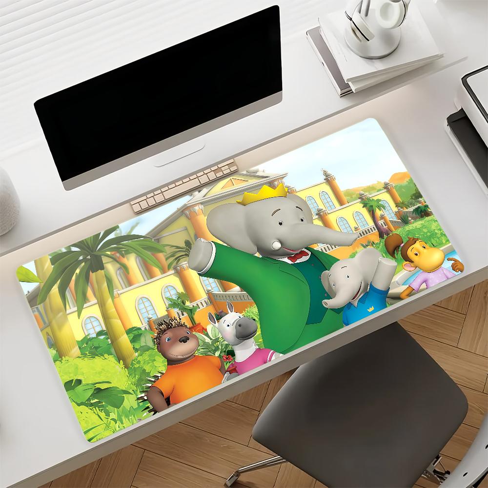Cartoon Babar the Elephant Mouse Pad Nonslip Rubber Computer Mat Gamer Balance Decoracion Deskmat Laptop Office Large