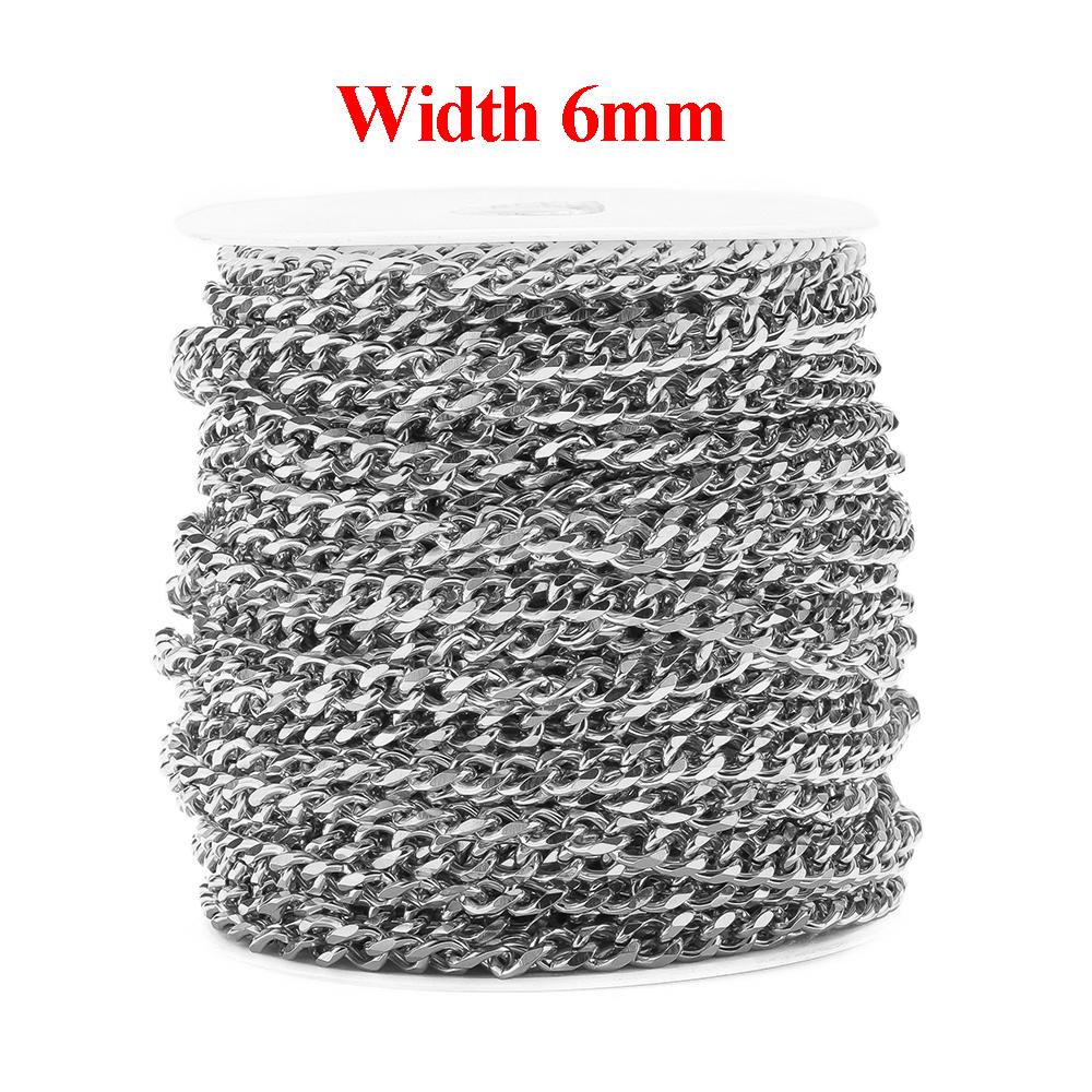 1 Meter Stainless Steel 3mm 6mm No Fade Flat Cuban Figaro Chains Necklaces Findings Bracelets Supplies Jewelry Making Supplies