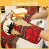 Christmas Themed Plaid Fabric Embroidered Heat Resistant Pot Holders And Gloves For Festive Cooking