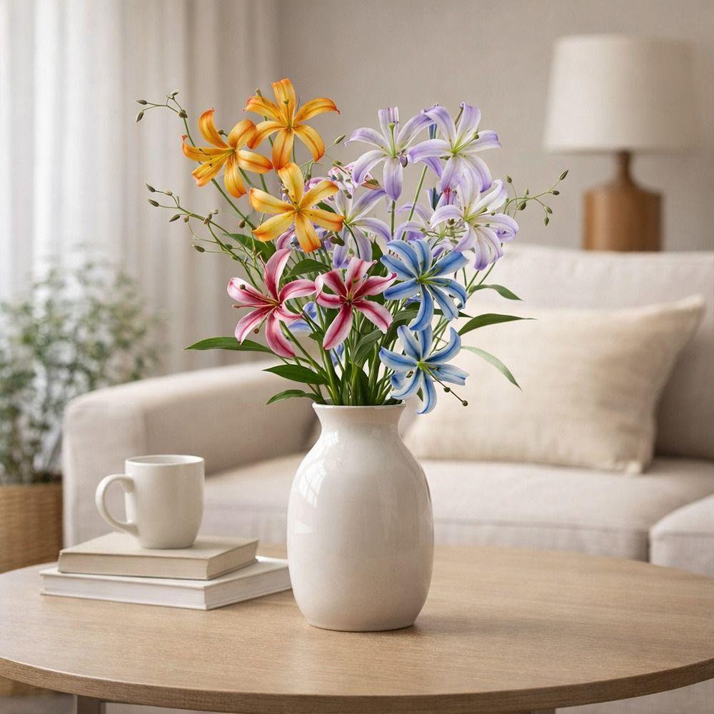 4 Teste Lilli Artificiali Fiori Fai da Te Fiori Simulazione Realistica Composizione Floreale in Plastica Bouquet da Matrimonio Decorazione per la Casa