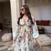 Cross-Border European & American Women's Fashion: Stand-Up Collar Print Dress with Ruffled Loose Fit & Drawstring