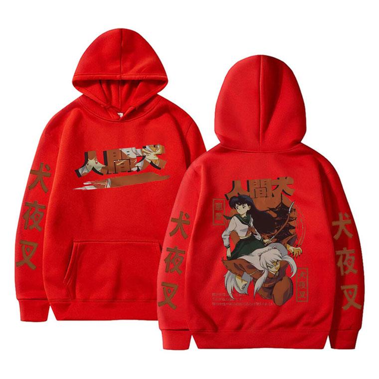 Japońskie Anime Inuyasha Higurashi Kagome Bluza z Nadrukiem Graphic Mężczyźni Kobiety Manga Vintage Bluza Męska Hip Hop Oversize Bluzy z Kapturem