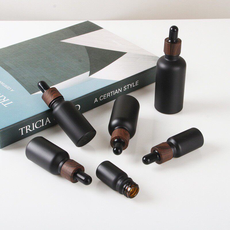 Black Essential Oil Bottle Drop Applicator Bottle Dark Wood Grain Circle Storage Bottle Essence Bottle Sample Bottle Travel Subpackaging Empty Bottles