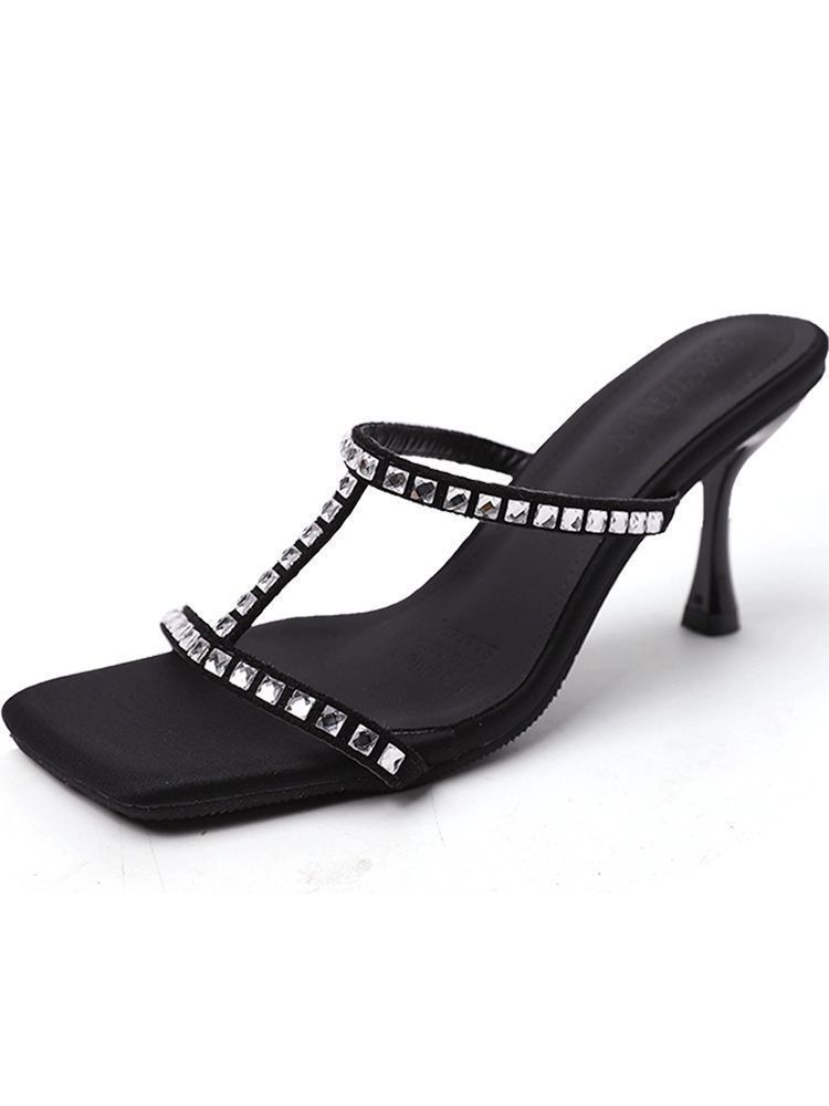 Internet celebrities ins the same rhinestone slippers women wear 2025 spring and summer new high heels slippers