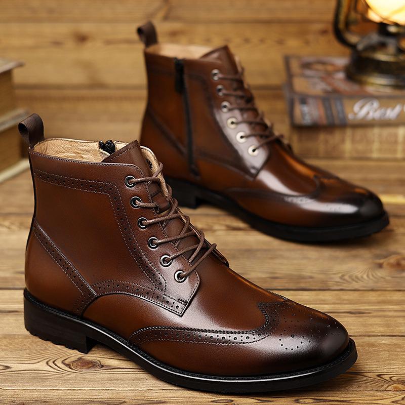 Men's Hand-Carved Leather High-Top Martin Boots: Casual Business Style