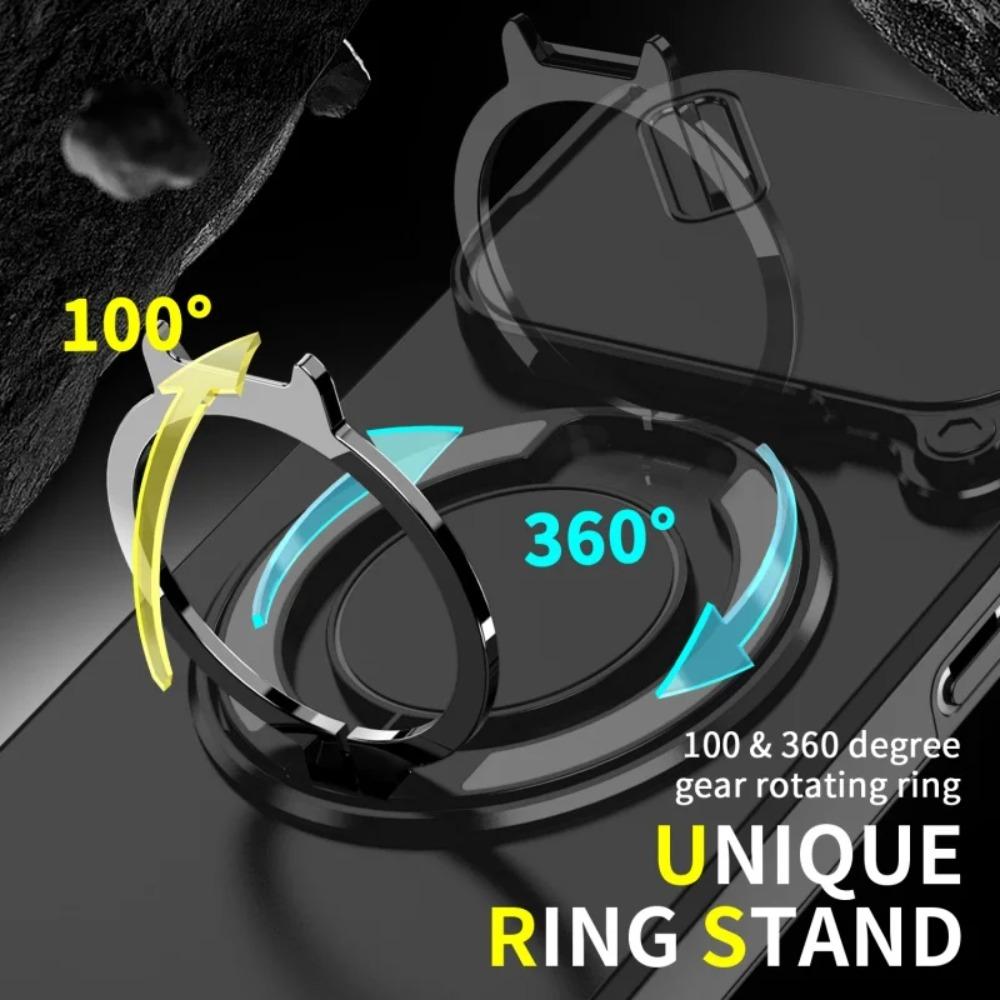 Rugged 360° Ring Holder Magnetic Phone Case For IPhone 17 Air 16E 15 14 Plus 13 12 Pro Max Shockproof Slide Lens Protector Cover