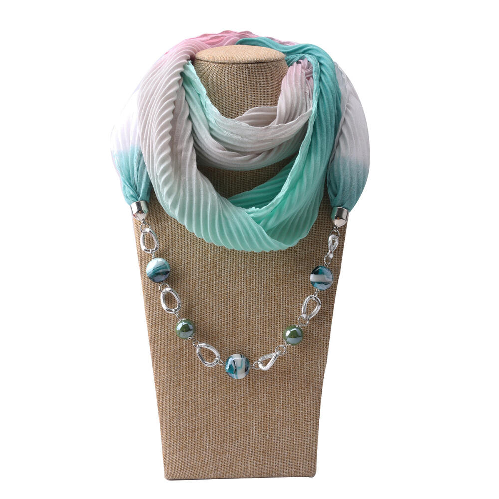 Stylish Cotton Linen Infinity Scarf with Beaded Chain Necklace – Women’s Gradient Color Scarf for Boho & Casual Fashion