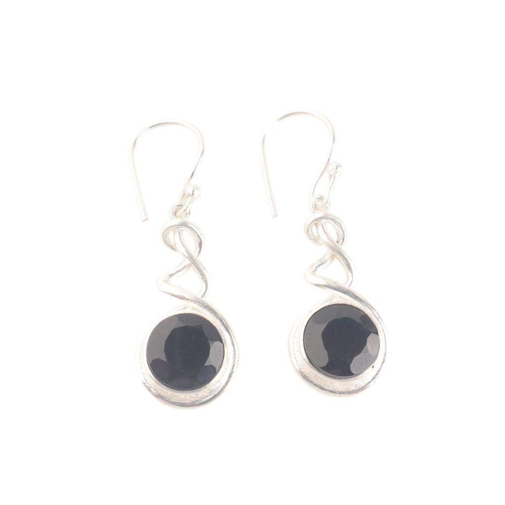 Precious Black Onyx Gemstone 925 Solid Silver Jewelry Earrings For Women 1.67" CE-14-19