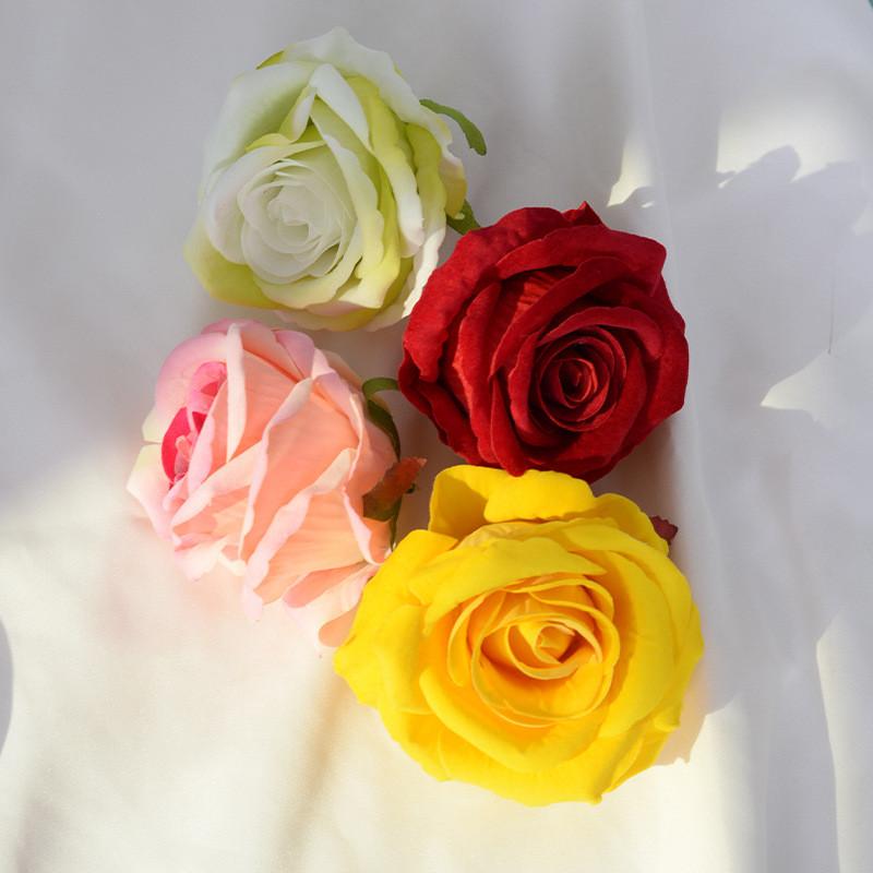 Rose Velvet Artificial Rose Head With Embossed Craft For Wedding Venue Romantic