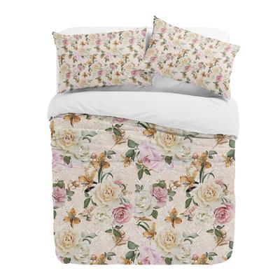 Blumen Blätter Vintage 3-teiliges Bettwäscheset für Doppelbett Heimtextil Bettbezug Steppdeckenbezug Kissenbezug