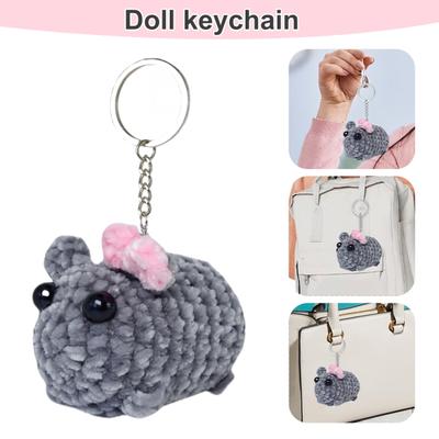 Yousheng Sad Hamster Plush Keychain Sound Handmade Crochet Doll Keyring with Bow Emotional Charm Hanging Ornament Wallet Backpack Car Keys Accessory