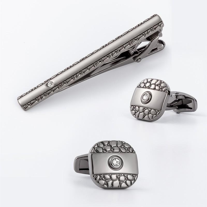 Square Round Plated Silver Gun Black Cufflinks Suit Men s Collar Clip pure natural