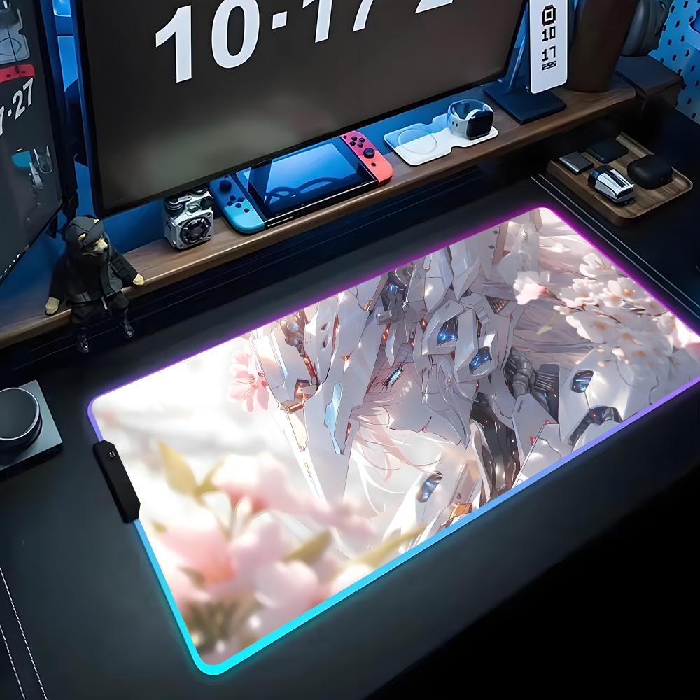 Anime Girl Mecha Mouse Pad RGB Gaming Mousepad Big LED Pad PC Desk Mat Luminous Mouse Pad Large Keyboard Mats Table Rug With