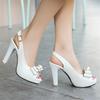 Fashion 2025 Summer Women Platform High Heels Fashion Bow Peep Toe Slingbacks Ladies White Pink Black Bride Wedding Shoes Party Pumps