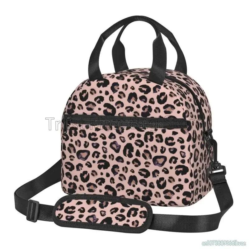 Leopard Print Insulated Lunch Box Cheetah Pink Cooler Tote for Work Office School Picnic Reusable Waterproof Thermal Lunch Bag