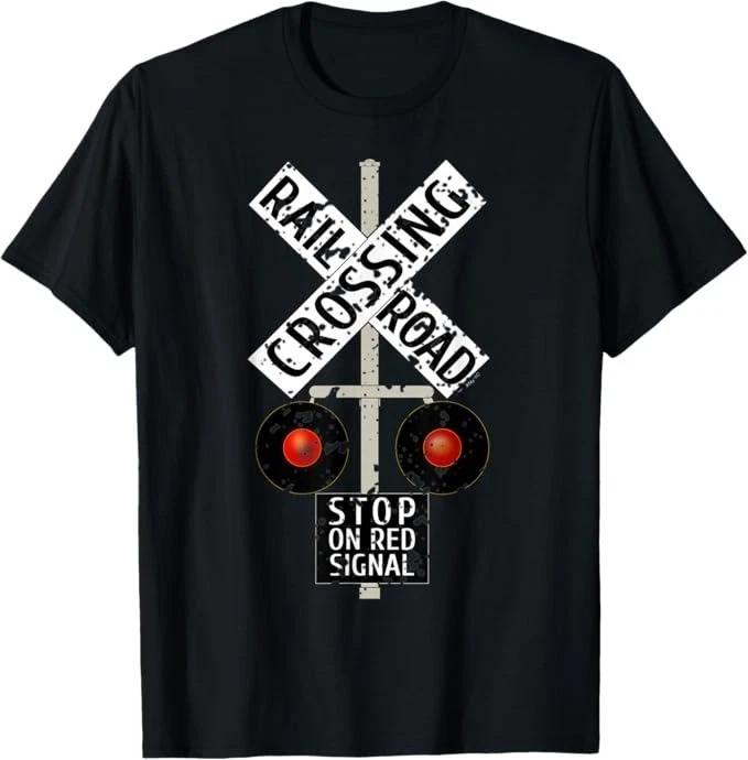 Unisex Adult Funny Graphic Railroad Crossing Sign Train Lover Railw... S