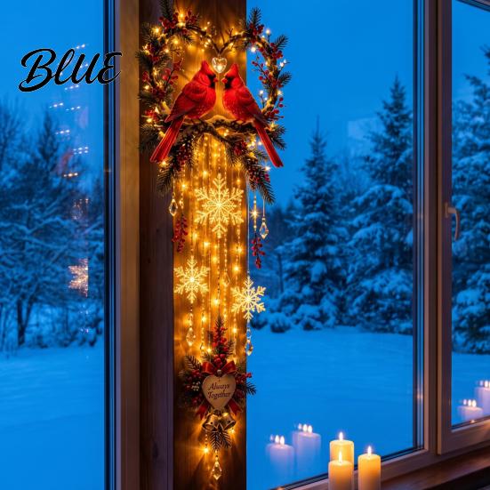 Creative Gift for Valentine Day Lighted Red Bird Love Cascade Wall Decor 2D Acrylic Hanging Ornament with Her Snowflake String Lights Warm