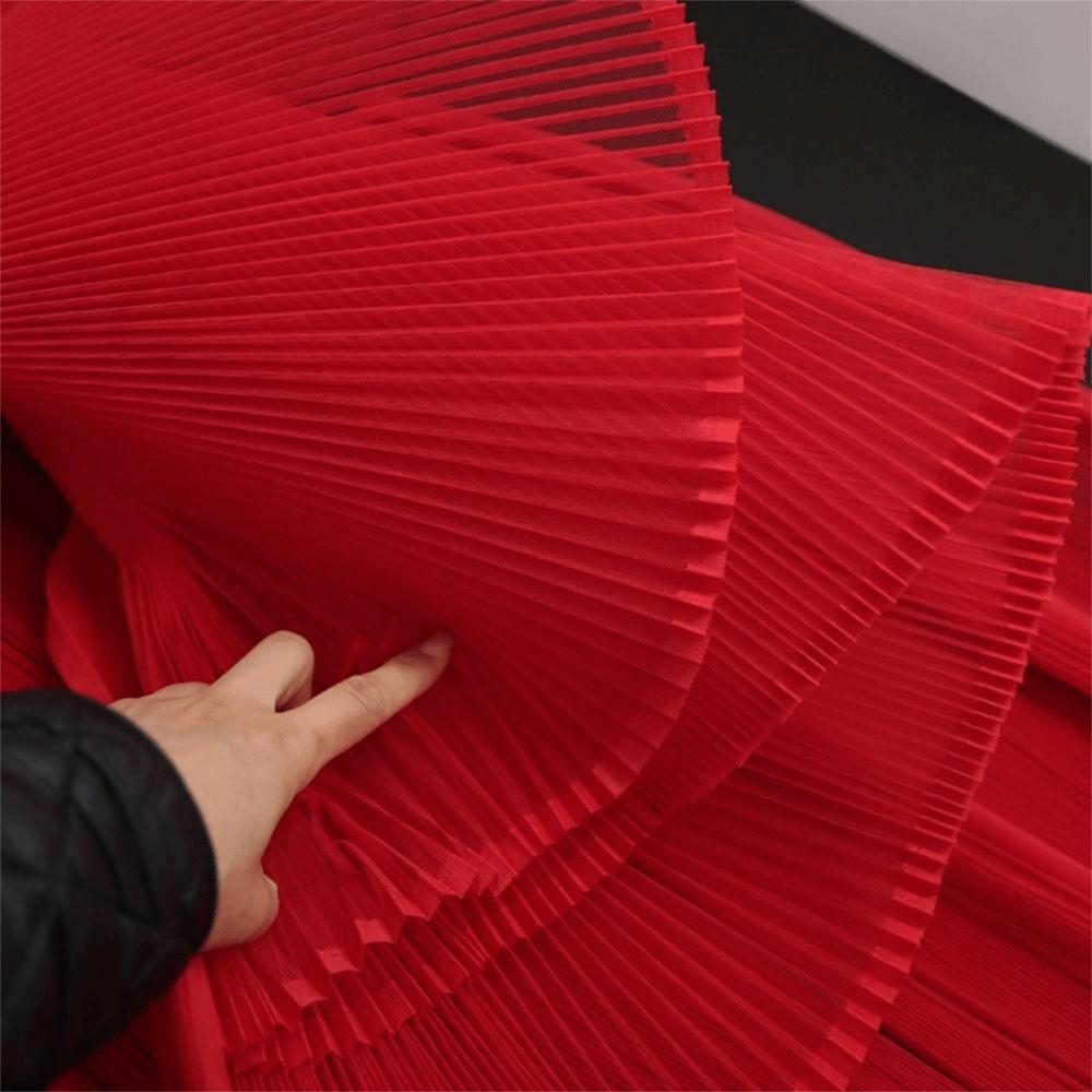 1 jard/150 cm Gładka Tkanina Akordeonowa Plisowana Ręcznie Wykonana Sztywna Siatka Materiał na DIY Projektanta Tkaniny Odzieżowe