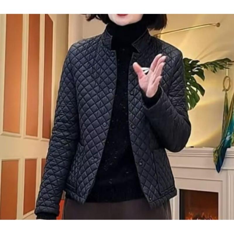 

Женское осенне-зимнее легкое пальто с ромбовидным узором, однотонная минималистичная короткая куртка XXS чёрный