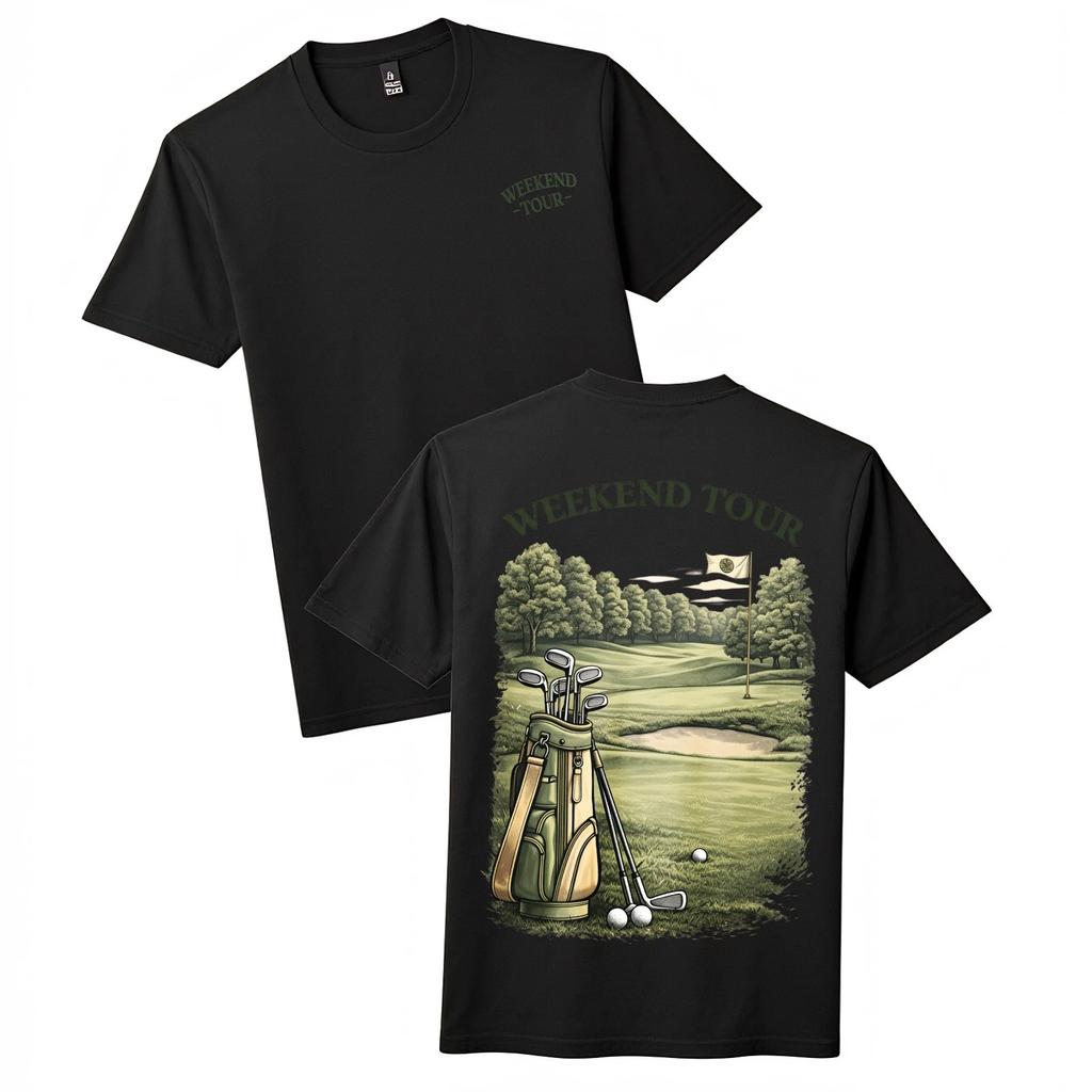 T-shirt Grafica Lavata per Amanti del Golf Unisex Maglietta Regalo per Tour del Weekend a Doppia Faccia