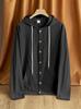 Men's Cotton Linen Button Hooded Shirt Loose Casual Long Sleeve Beach Resort Jacket