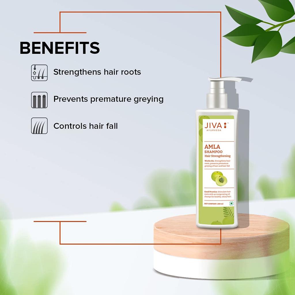 Jiva Amla Shampoo 200 ml x Packung mit 2 für eine frische Kopfhaut und starkes Haar mit sanfter Reinigung und täglicher Haarpflege-Unterstützung
