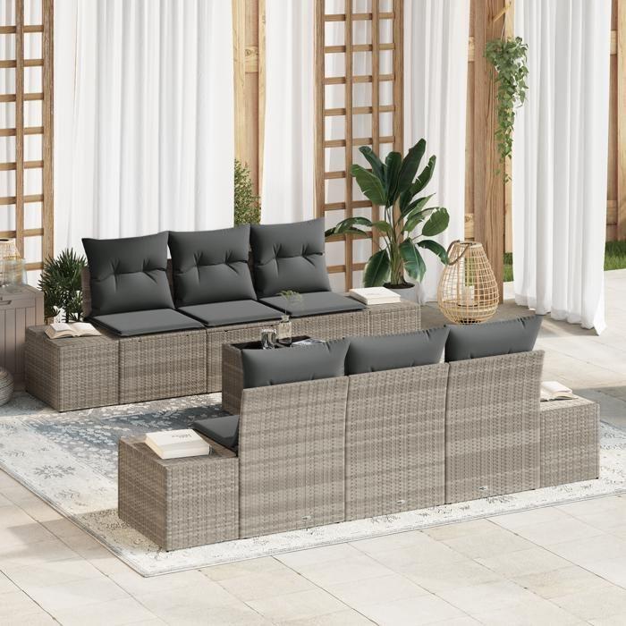 VidaXL Ensemble de canapé de jardin 7 pièces avec coussins gris clair en poly rotin 3355621