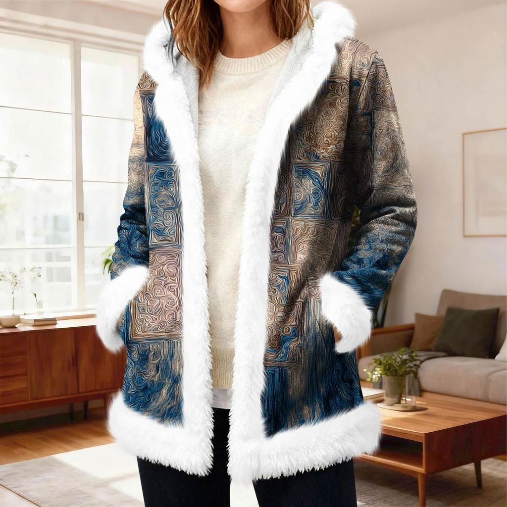 Women's Casual Fleece Hooded Cardigan With Pockets Warm Outerwear