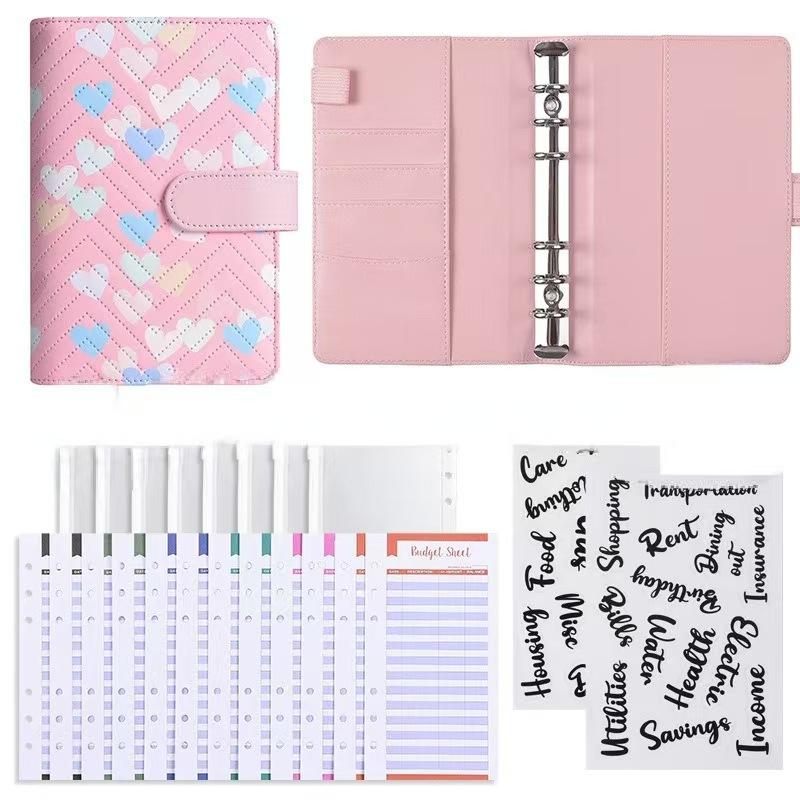 A6 PU-Leder Binder Economy 6-Ring Notizbuch, Stilvolles Design, Persönlicher Notizbuch-Binder Einband, Kann zur Aufbewahrung von Bargeld-Budget verwendet werden