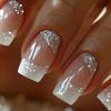 European & American Style Gold Glitter Nude Apricot Press-On Nails