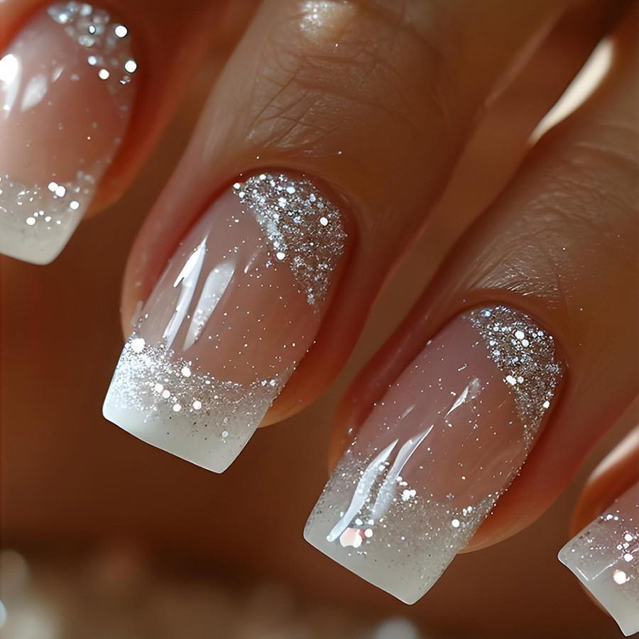 European & American Style Gold Glitter Nude Apricot Press-On Nails