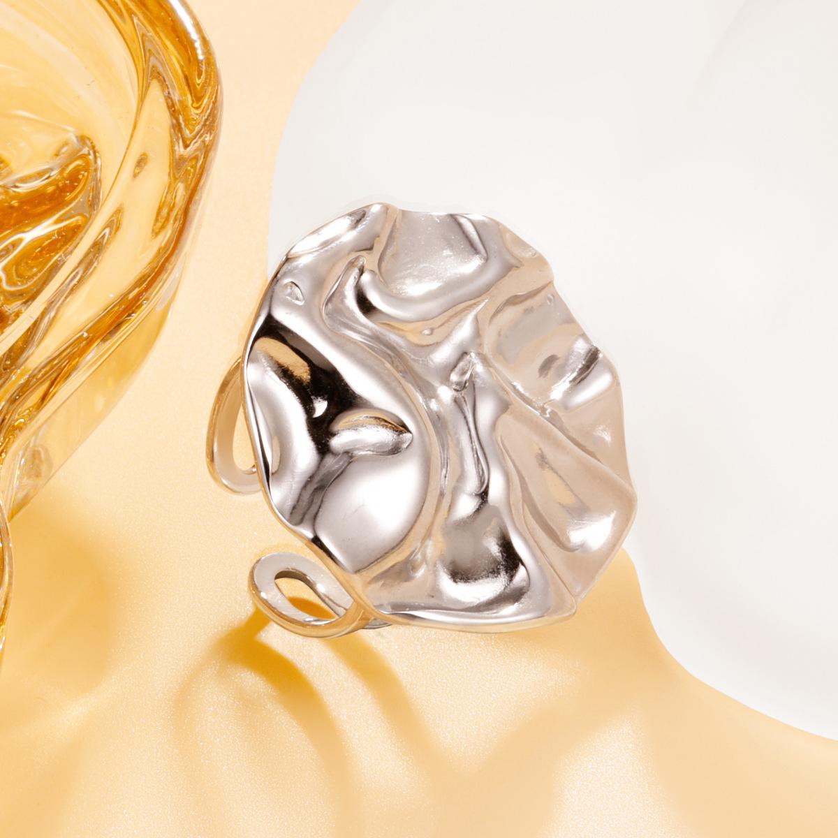 Retro Old Money Style Irregular Geometric Round Women s Exaggerated Pleated Open Stainless Steel Ring