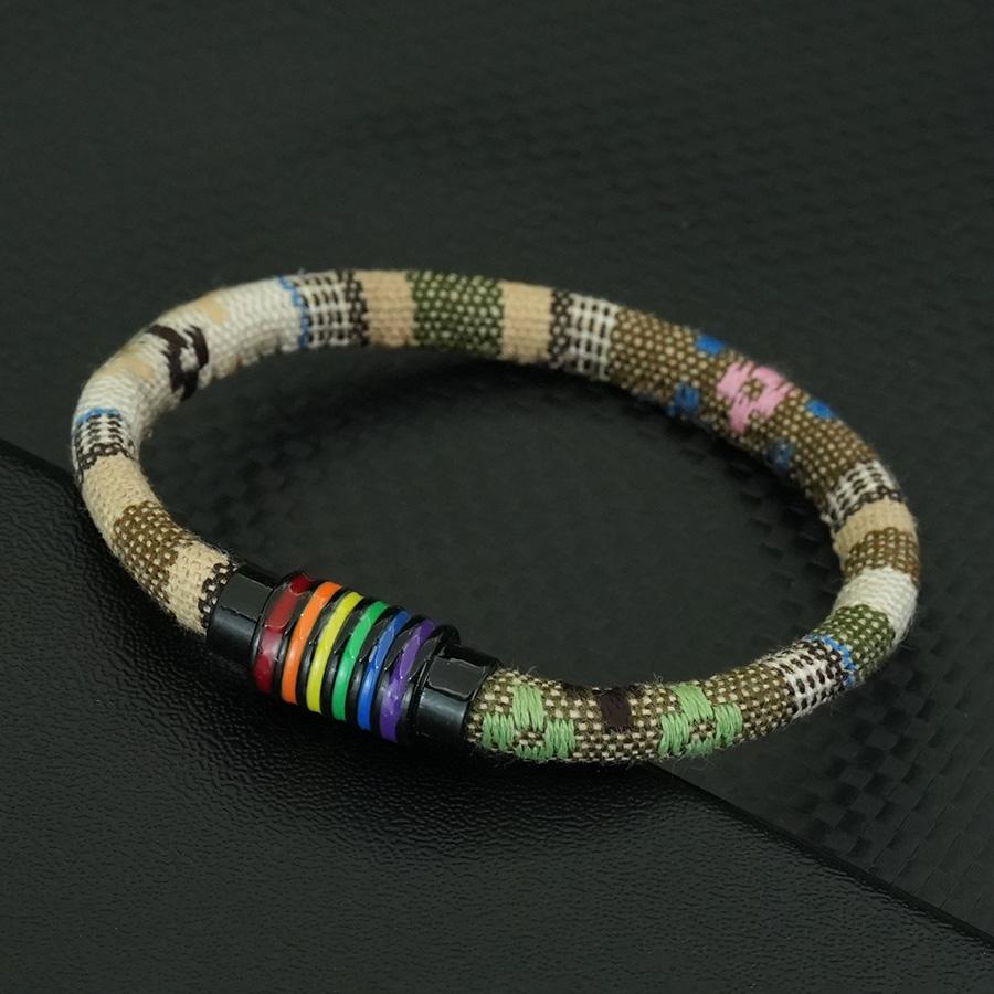 Noter New Bohemian Fabric Rope Bracelet Men Women Rainbow Color Magnet Buckle Bangle Multiple Sizes Meditation Healing Braslet