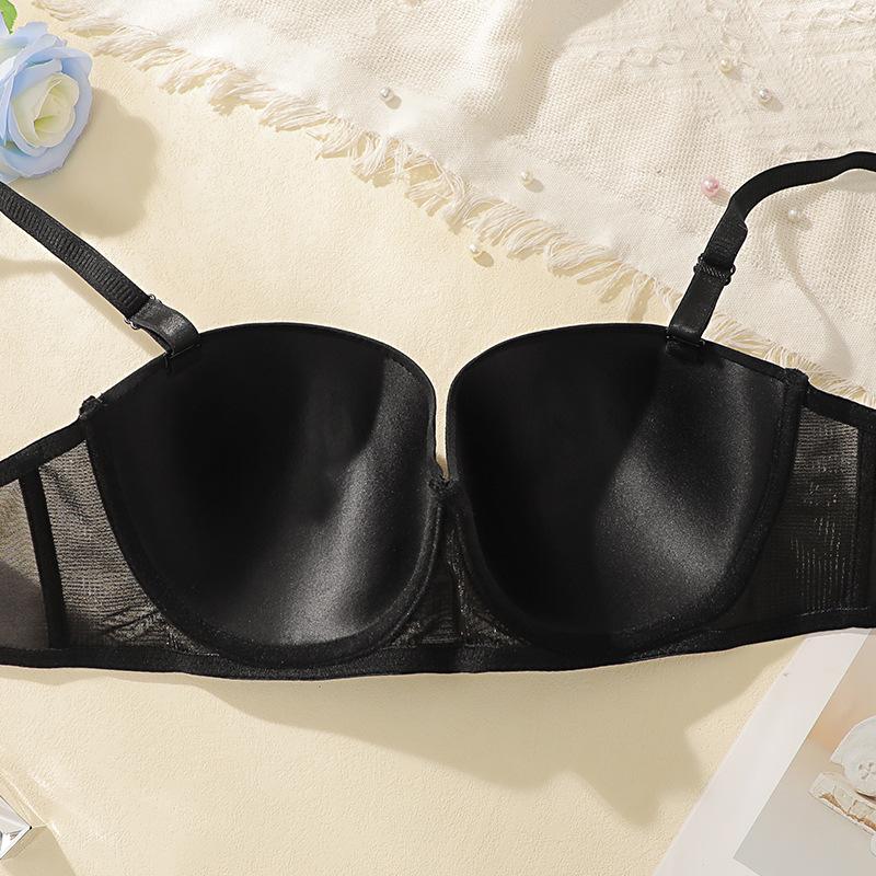 Push-up Plus Size Black Pure Desire Underwear Thin Straps Anti-sagging Seamless Bra for Round Breasts