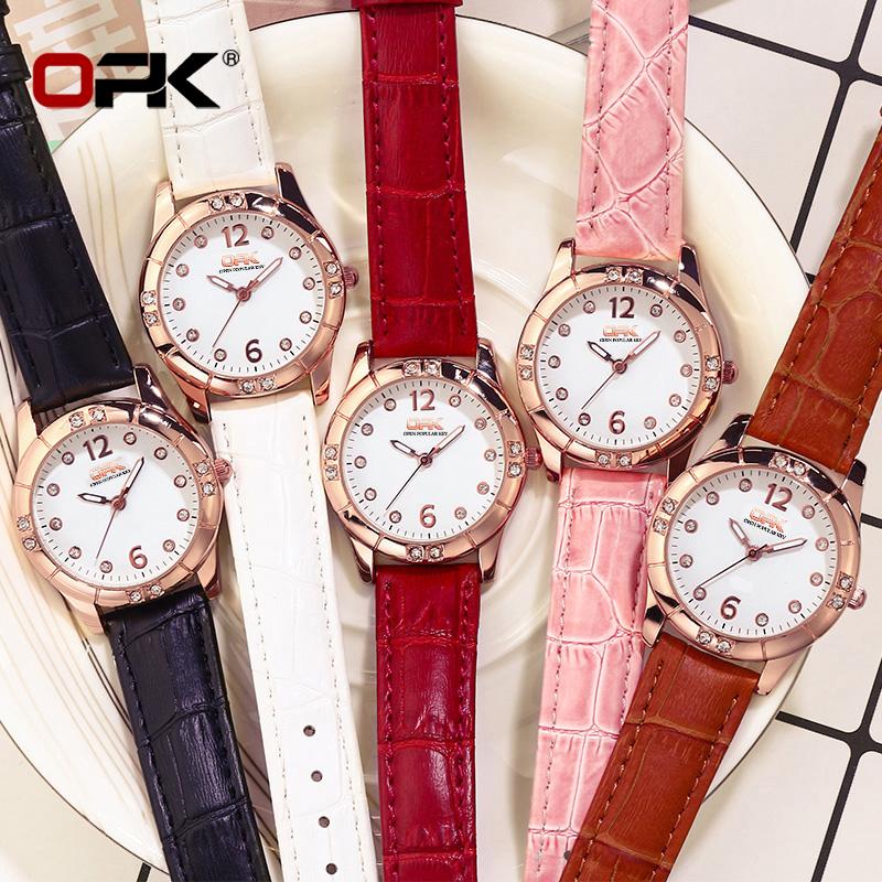 OPK 8160 Women's Quartz Watch Shaped Leather Strap Waterproof Simple and Fashionable