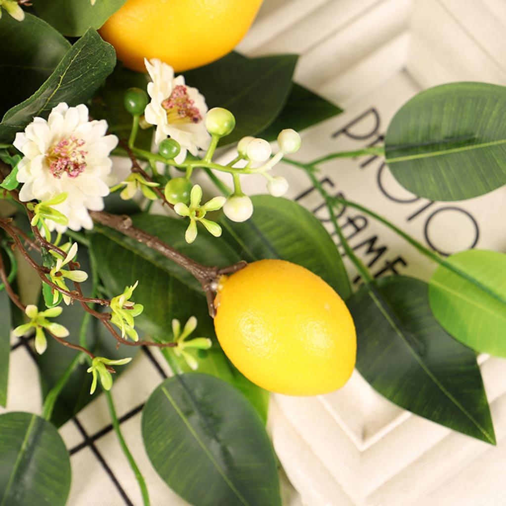 Artificial Lemon Flower Wreath Realistic 55x30cm Faux Lemon Swag for Home Door Shop Kitchen Decor