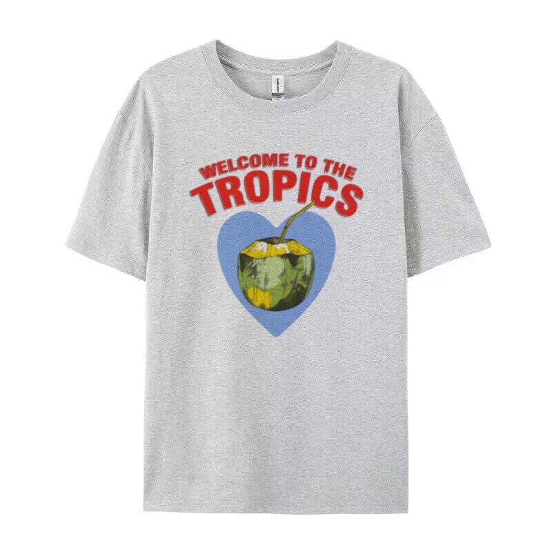 Retro Style Coconut Print Tropical Beach T Shirt Summer Vsco Aesthetic Graphic Tees Cute Vacation Tops Women Fashion Clothing