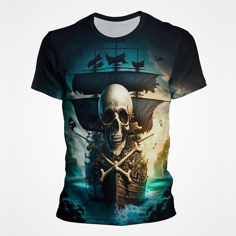 Segelboot Piratenschiff Grafik T-Shirts Herren 3D-Druck Kurzarm Tee Tops Lässig Herren Übergröße Streetwear T-Shirt Ropa Hombre