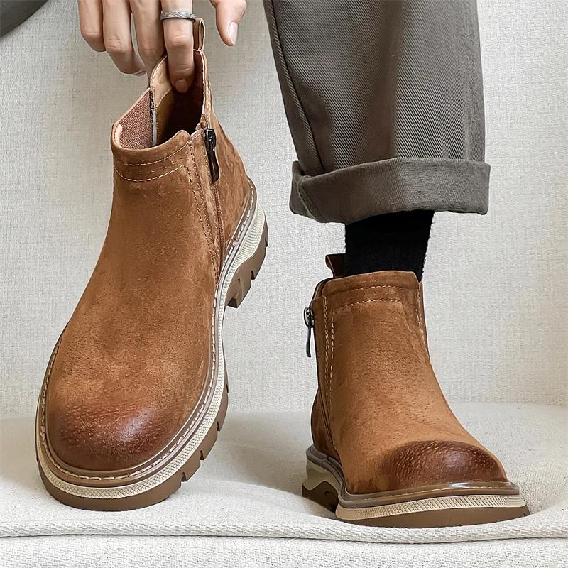 Fashion New Casual Shoes Outdoor Thick Bottom Desert Boots Wedding Dress Boots Versatile Mens Business Footwear Leather Men Ankle Boots