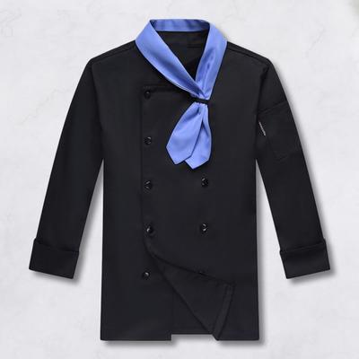 Chef Uniform with Scarf Tie Double-Breasted Buttons Stand Collar Long Sleeves Women Men Chef Shirt Workwear