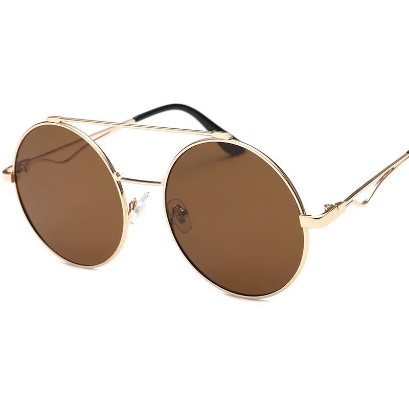 Vintage Round Sunglasses Men  New In Fashion Double Bridge Mirror Shades Women Trendy Retro Brand Design Sun Glasses