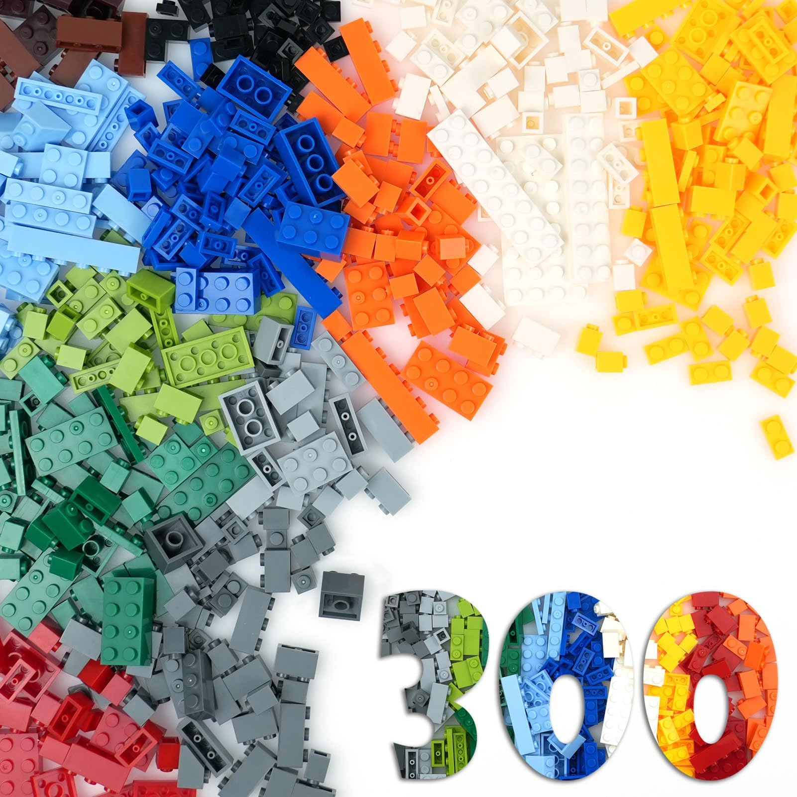 

300-Piece Classic Block Set Compatible with Major Brands, Basic Building Blocks, Random Colors and Shapes