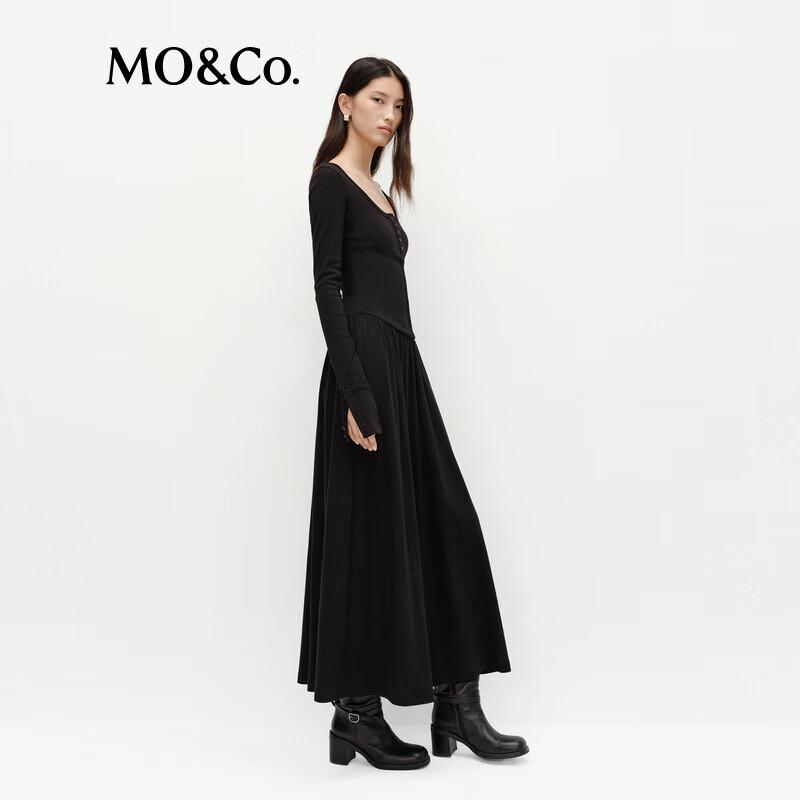 MO&Co. Women's Vintage Cotton-Blend A-Line Knit Midi Dress