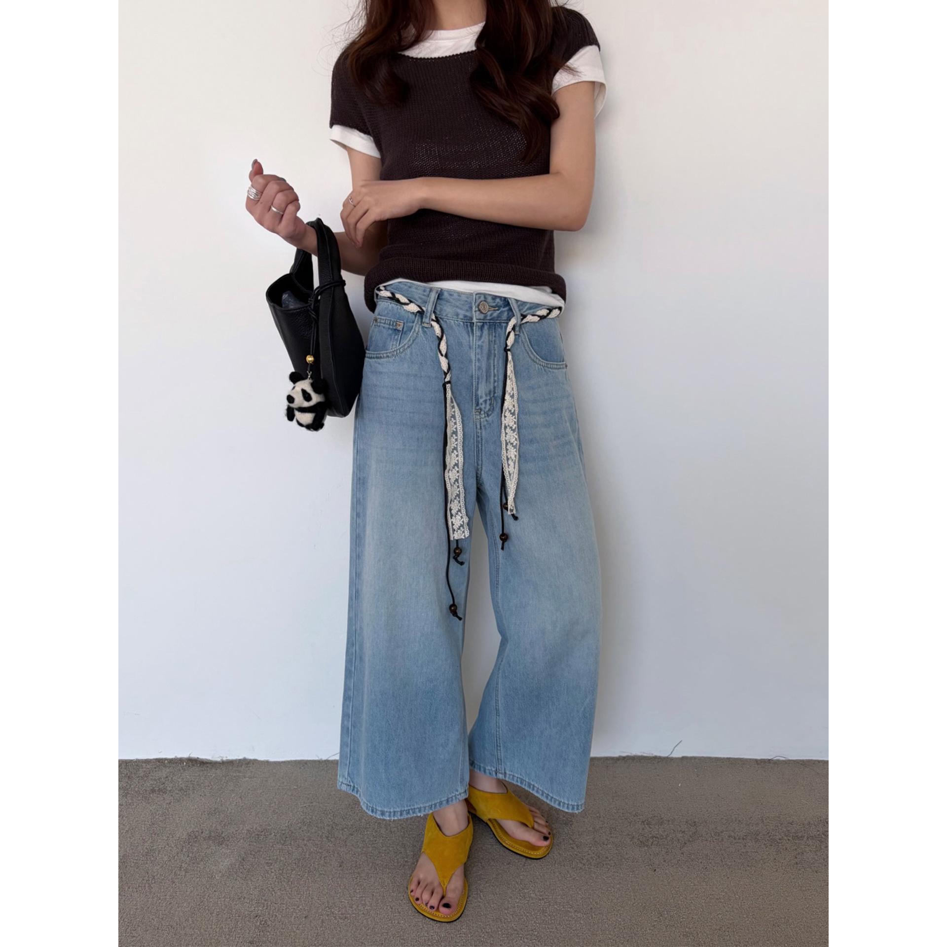 Women s Versatile Cropped Wide-Leg Pants with Design Waist Rope - Petite Collection, Spring Arrival L