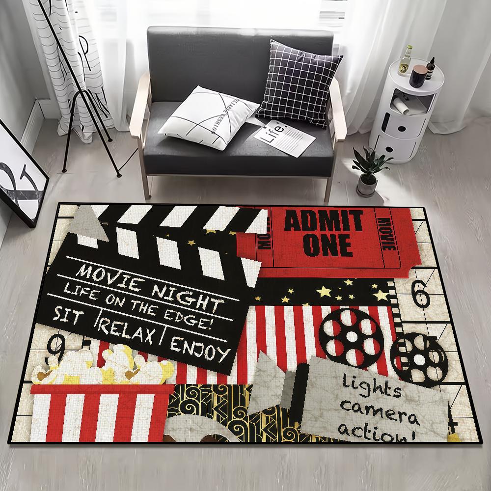 Retro Fashion Tickets Movie Night Time Anti-Slip Kitchen Bedroom Handmade Tufted Rug Carpet Living Room Entrance Decoration