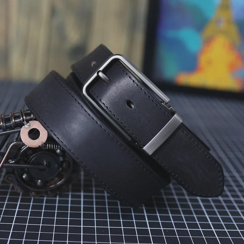 Cinto Masculino Retro de Couro de Vaca com Fivela de Pino – Cinto Casual Versátil para Jeans para Estilo Jovem e na Moda