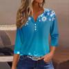 Women's T Shirt Tee Christmas Printed Button 3/4 Sleeve Tunic Daily Weekend Fashion Basic V- Neck Regular Top