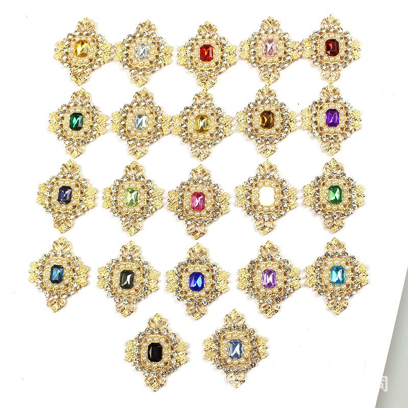 5Pcs 27*33Mm Alloy Plating Gold Flatback Buttons Rhinestones Pearl Handwork Diy Jewelry Accessories