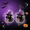 Gift for Halloween Lovers 1 Pair 2D Acrylic Earrings Women, Spooky Pumpkin Skull Trendy Cartoon Jewelry Black Cat Dangle Drop Earrings, Holiday Gifts