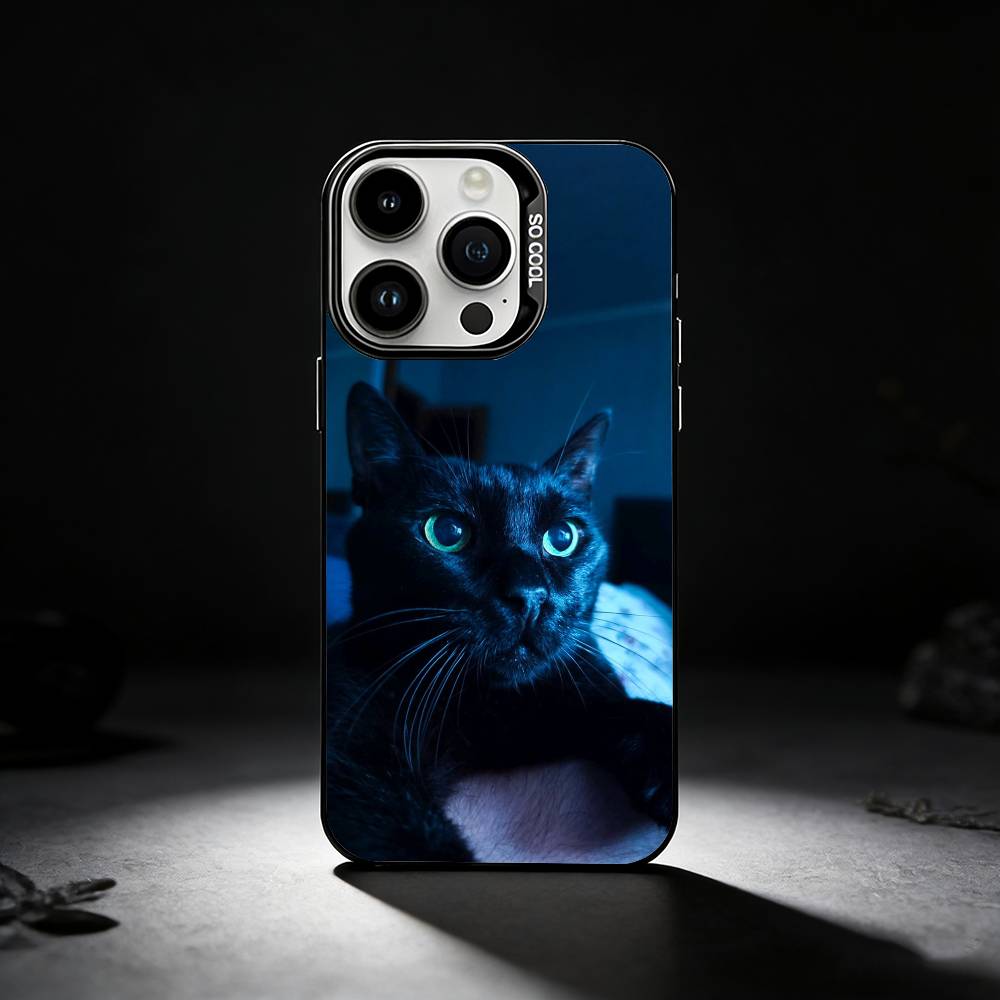 Black Cat Staring Eye Phone Case For iPhone 17,16,15,14,13,12,11 Plus,Pro Max,XS,Colored silver phone case